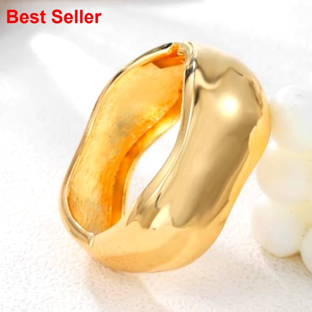 Gold Plated Zinc Alloy Hinged Cuff Bangle Bracelet for Women - Picture 4 of 7